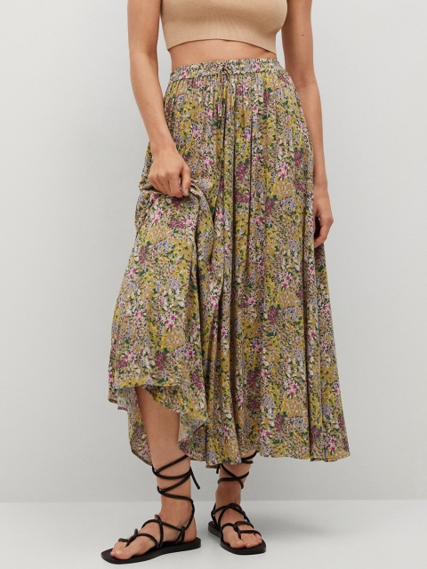 

MANGO Sustainable Green & Pink Floral Print Midi Flared Skirt
