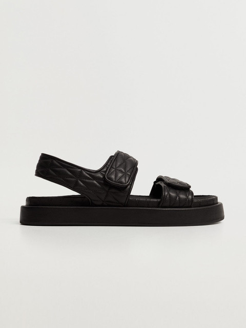 

MANGO Women Black Quilted Open Toe Flats