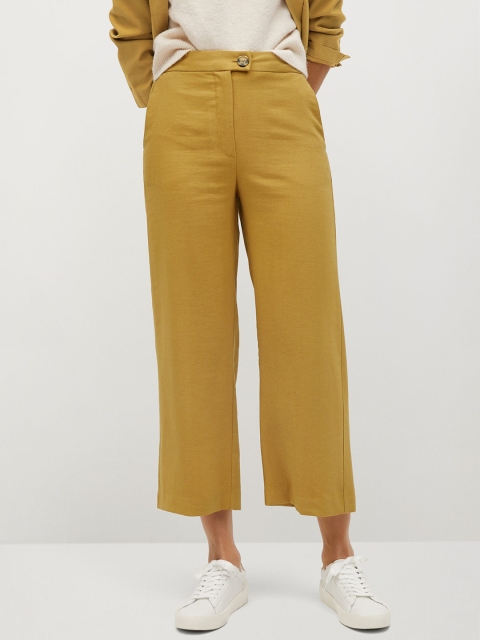

MANGO Women Mustard Yellow Solid Culottes