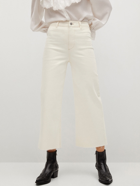 

MANGO Women Sustainable White Eco-Wash Culotte Fit High-Rise Clean Look Stretchable Jeans