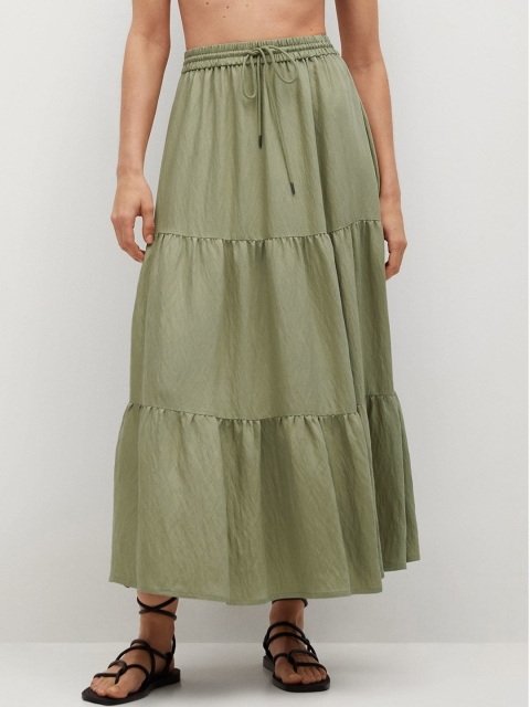 

MANGO Women Green Solid Tiered Maxi Ecovero Sustainable Skirt