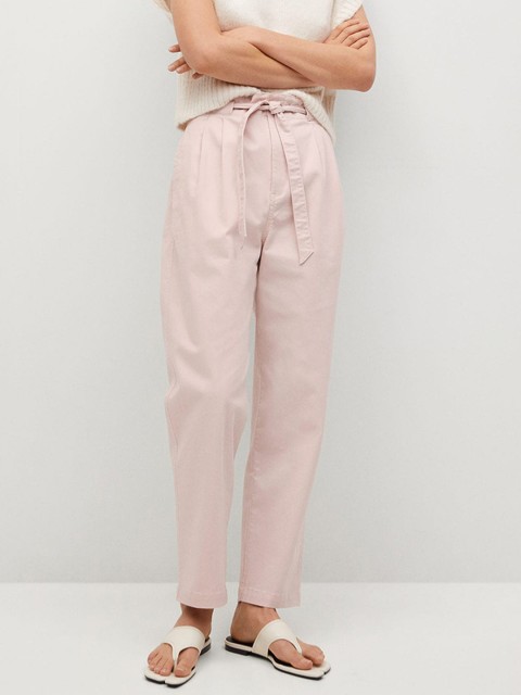 

MANGO Women Sustainable Pink Solid Regular Trousers