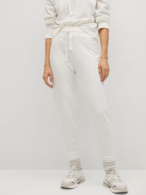 

MANGO Women White Solid Crop Joggers