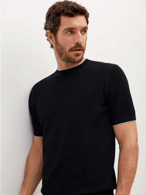 

MANGO MAN Men Black Sustainable Modal Solid Round Neck T-shirt