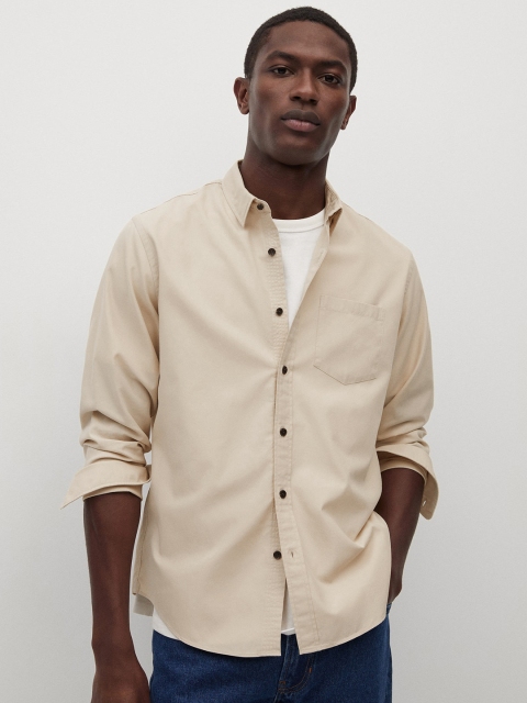 

MANGO MAN Men Cream-Coloured Regular Fit Solid Casual Shirt
