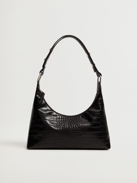 

MANGO Women Black Croc Textured Shoulder Bag