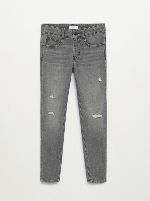 

Mango Kids Boys Grey Mid-Rise Low Distress Stretchable Sustainable Jeans