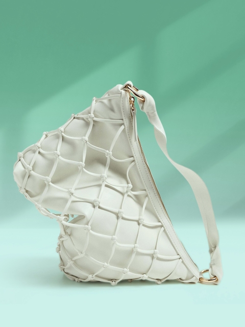 

MANGO Off-White Fishnet Textured Handheld Bag