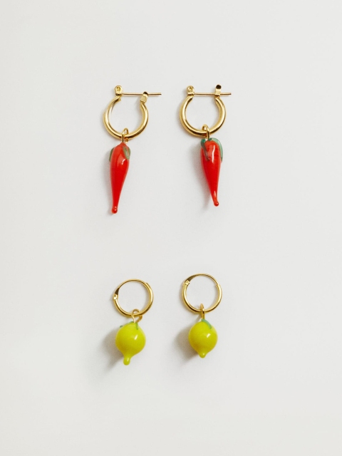 

MANGO Women Set of 2 Contemporary Drop Earrings, Red