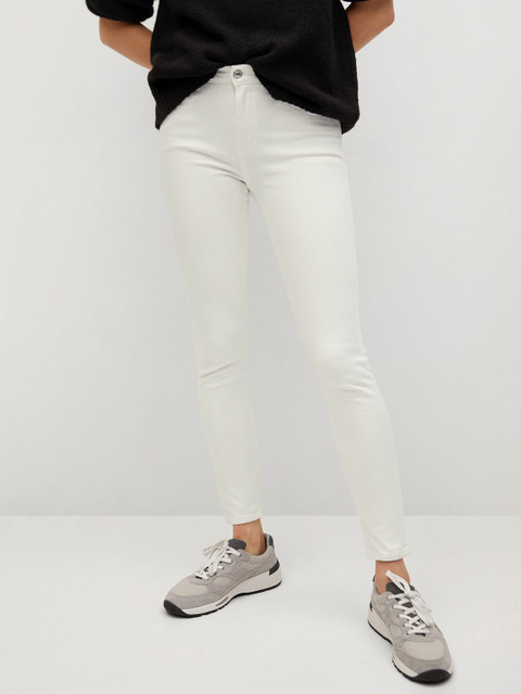 

MANGO Women Sustainable White Skinny Fit Mid-Rise Clean Look Stretchable Jeans