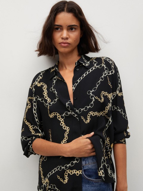 

MANGO Women Black & Beige Sustainable Regular Fit Scarf Print Casual Shirt