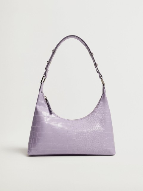 

MANGO Women Lavender Croc Textured Shoulder Bag