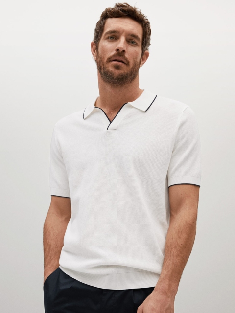 

MANGO MAN White Sustainable Modal Solid Spread Collar T-shirt