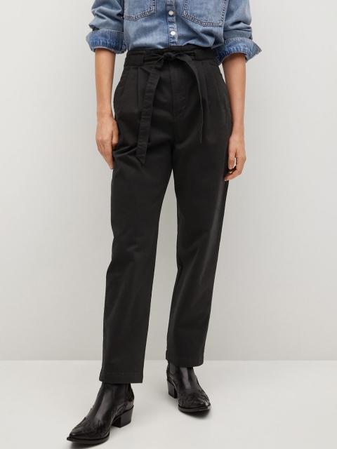 

MANGO Women Sustainable Black Solid Regular Trousers