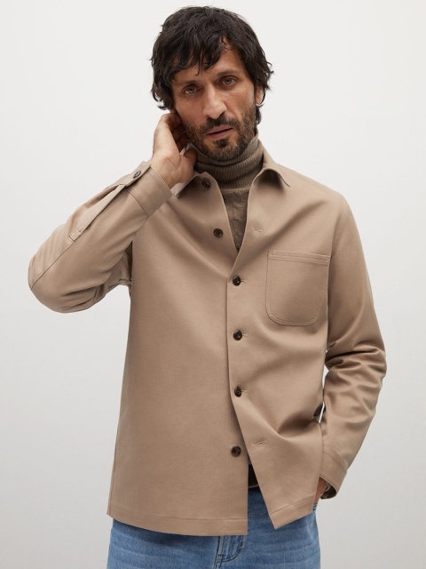 

MANGO MAN Beige Sustainable Cotton Regular Fit Solid Casual Shacket