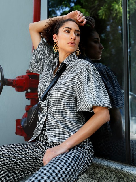 

MANGO Women Black & White Sustainable Checked Casual Shirt