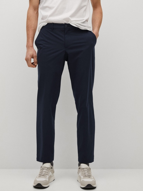 

MANGO MAN Men Navy Blue Thermoregulator Regular Fit Solid Trousers