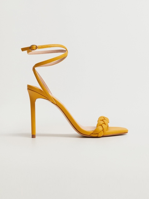 

MANGO Women Mustard Yellow Braided Mid-Top Stiletto Heels