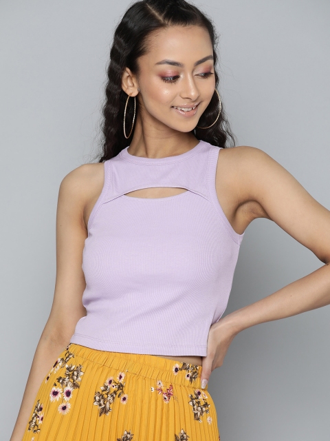 

VividArtsy Lavender Ribbed Cut Out Fitted Crop Top