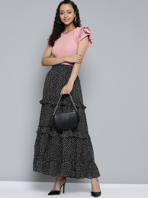 

VividArtsy Pink Flutter Sleeves Ribbed Fitted Top