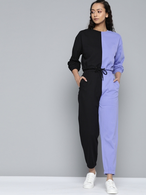 

VividArtsy Women Purple & Black Pure Cotton Colourblocked Two-Piece