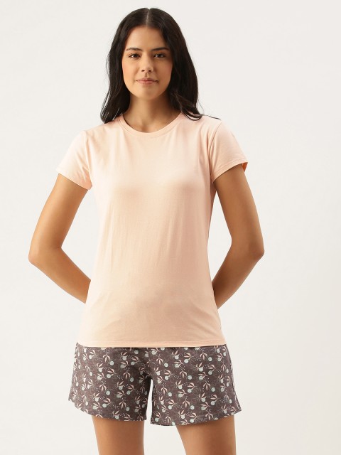 

Enamor Women Peach-Coloured & Multicoloured Solid Night suit