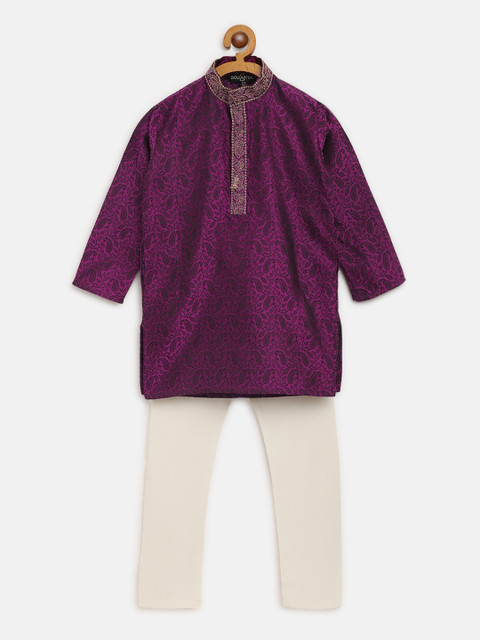 

SOJANYA Boys Purple & Black Brocade Woven Design Straight Kurta with Pyjamas