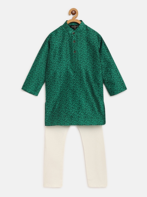 

SOJANYA Boys Green & Off-White Self Design Kurta with Churidar