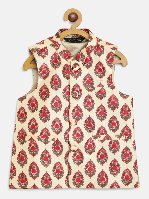 

SOJANYA Boys Beige & Red Ethnic Motifs Print Nehru Jacket