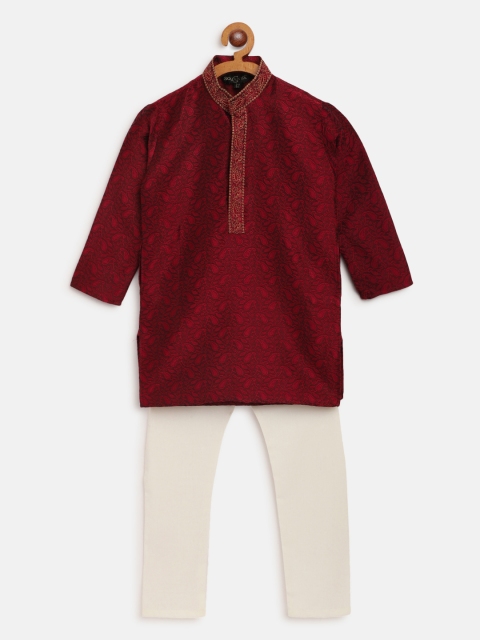 

SOJANYA Boys Maroon & Off-White Self Design Kurta with Churidar
