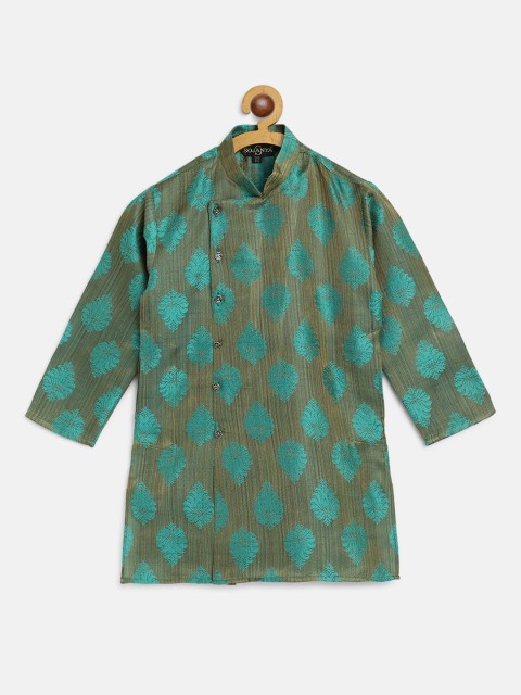 

SOJANYA Boys Green Woven Design Mandarin Collar Jacquard Straight Kurta