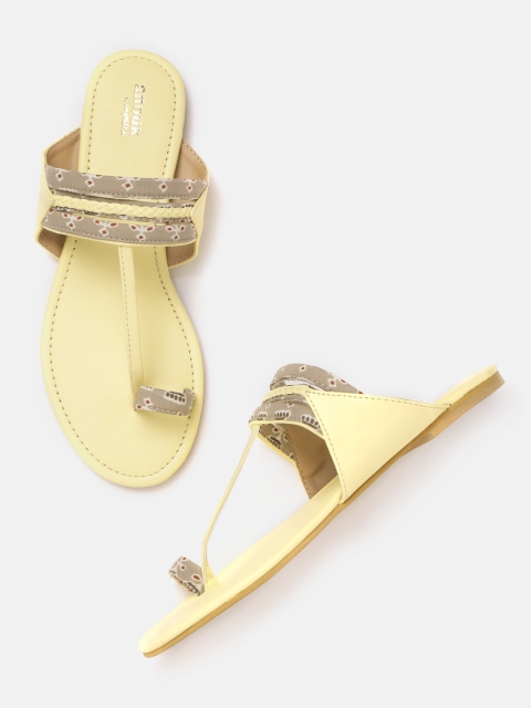 

Anouk Women Yellow & Taupe Ethnic Printed One Toe Flats