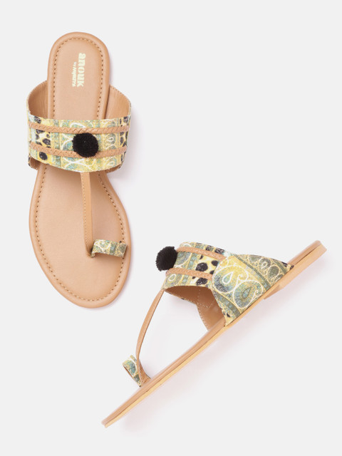 

Anouk Women Green & Beige Abstract Print Braided Handcrafted One Toe Flats