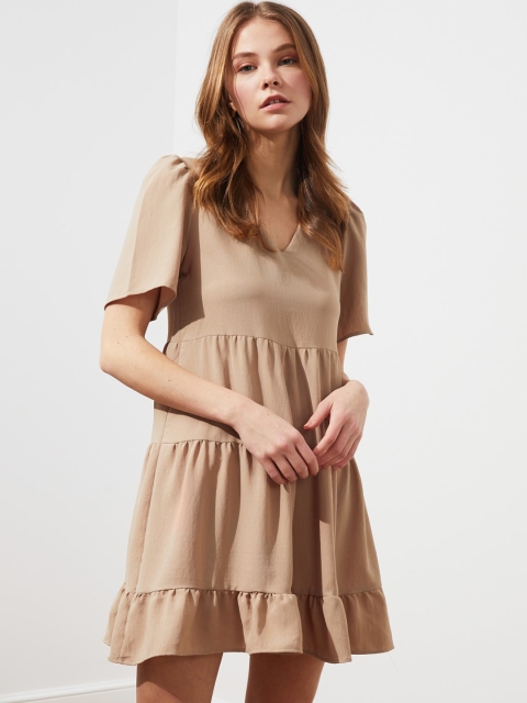 

TRENDYOL COLLECTION Women Beige Solid A-Line Dress