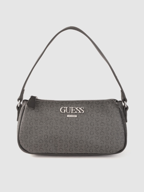 

GUESS Charcoal Grey & Black Brand Logo Print Shoulder Bag