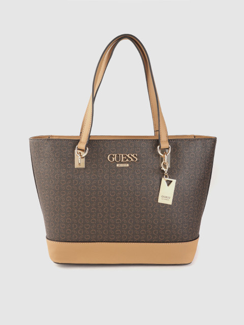 

GUESS Coffee Brown & Beige Brand Logo Print Shoulder Bag