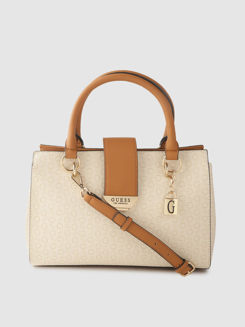 

GUESS Beige Brand Logo Textured Handheld Bag