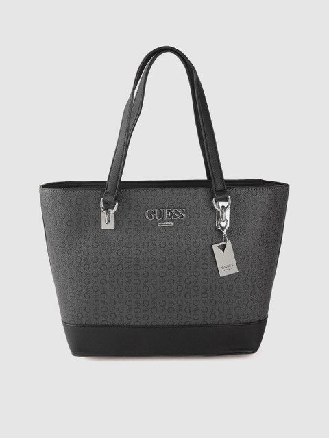 

GUESS Charcoal Grey & Black Brand Logo Print Shoulder Bag