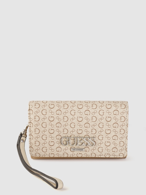 

GUESS Women Light Beige & Brown Brand Logo Print Two Fold Wallet