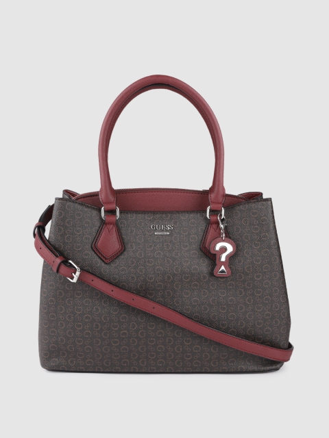 

GUESS Brown & Beige Brand Logo Print Handheld Bag