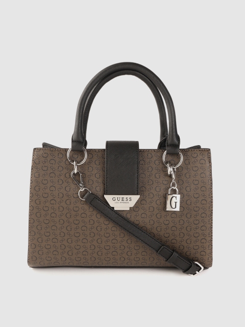 

GUESS Brown & Black Brand Logo Print Handheld Bag