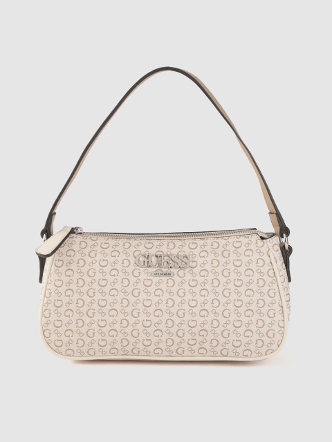 

GUESS Off-White & Beige Brand Logo Print Shoulder Bag