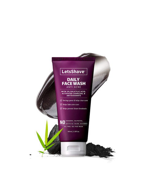 

LetsShave Unisex Activated Charcoal Anti acne Face Wash Gel 100 ml, Purple