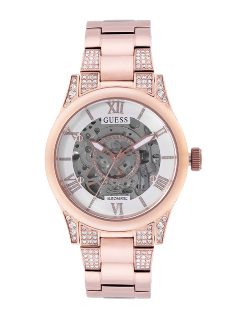 

GUESS Women White Skeleton Dial Automatic Motion Analogue Watch GW0115L3