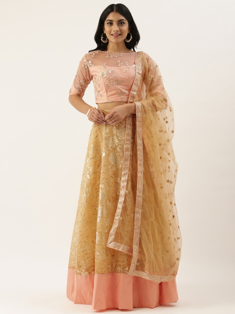 

EthnoVogue Pink & Beige Printed Made to Measure Lehenga & Blouse with Dupatta