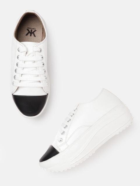 

Kook N Keech Women White & Black Colourblocked Flatform Sneakers