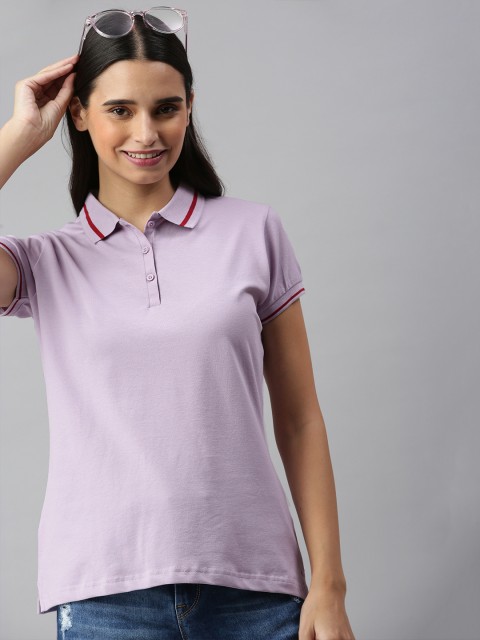 

HERE&NOW Women Lavender Polo Collar T-shirt