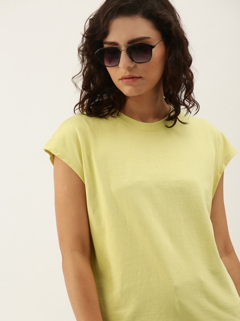 

Moda Rapido Women Lime Green Pure Cotton T-shirt