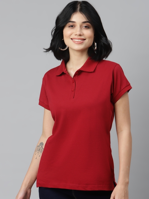 

HERE&NOW Women Maroon Solid Polo Collar T-shirt