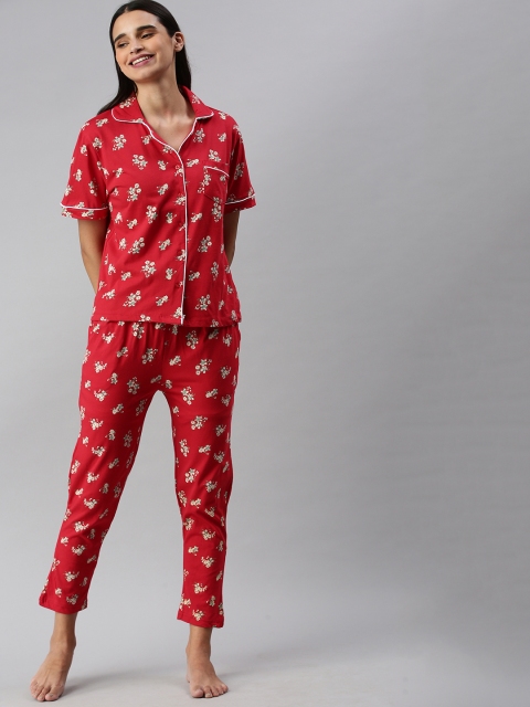 

HERE&NOW Women Red Conversational Printed Night Suit